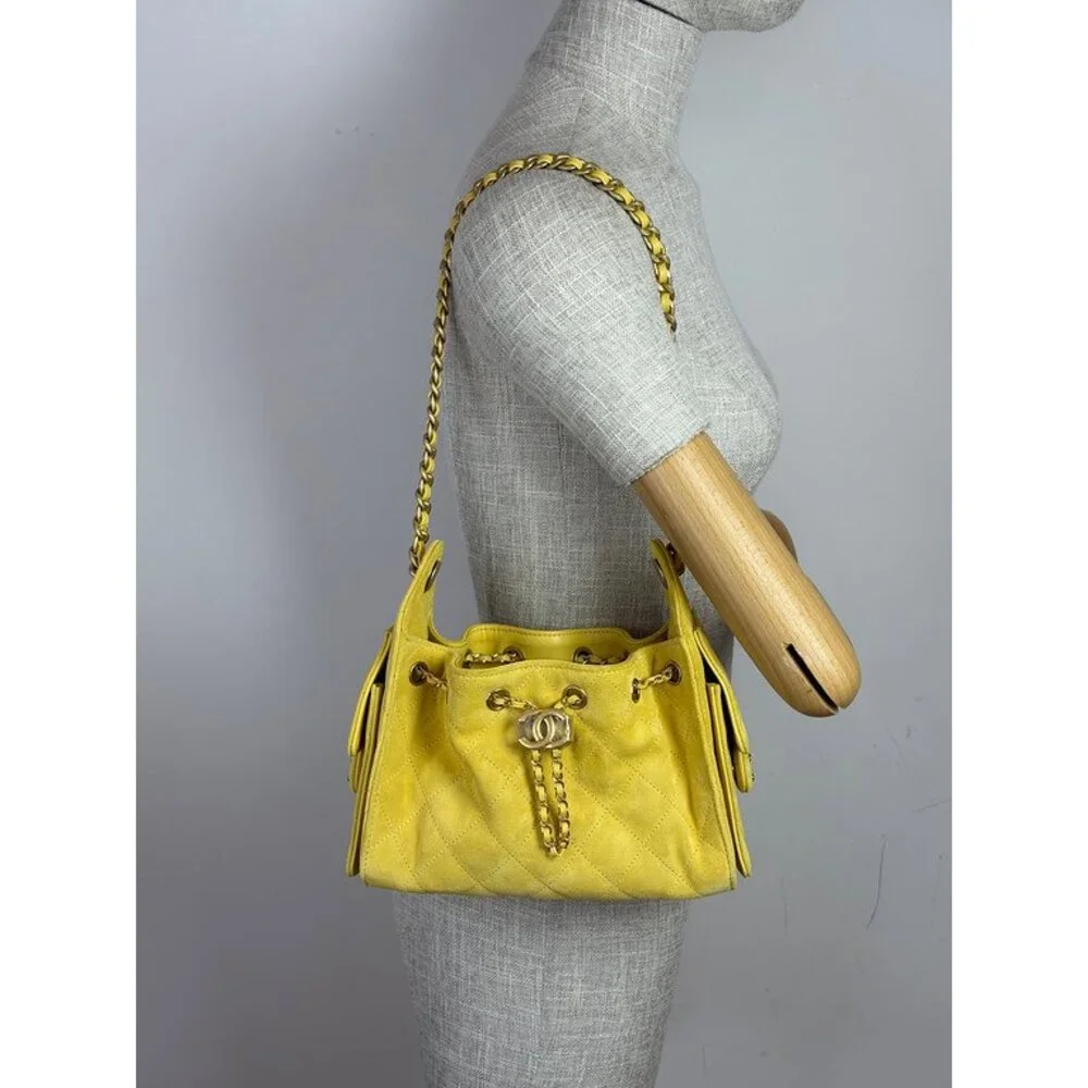 CHANEL Yellow Calfskin Drawstring Bucket Bag Mini GHW